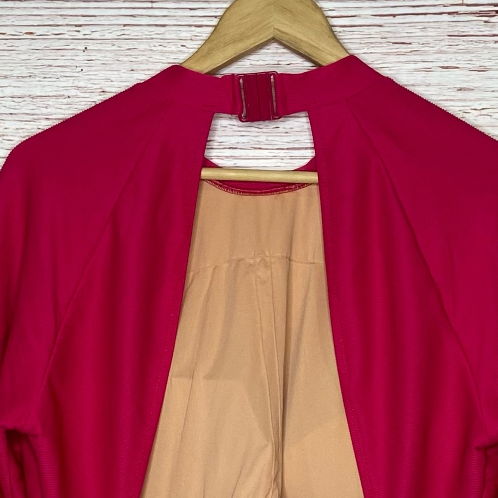 New J Crew Active Ribbed Long Sleeve One Piece Swim Suit in Wild Hibiscus Sz 20 - Picture 16 of 16